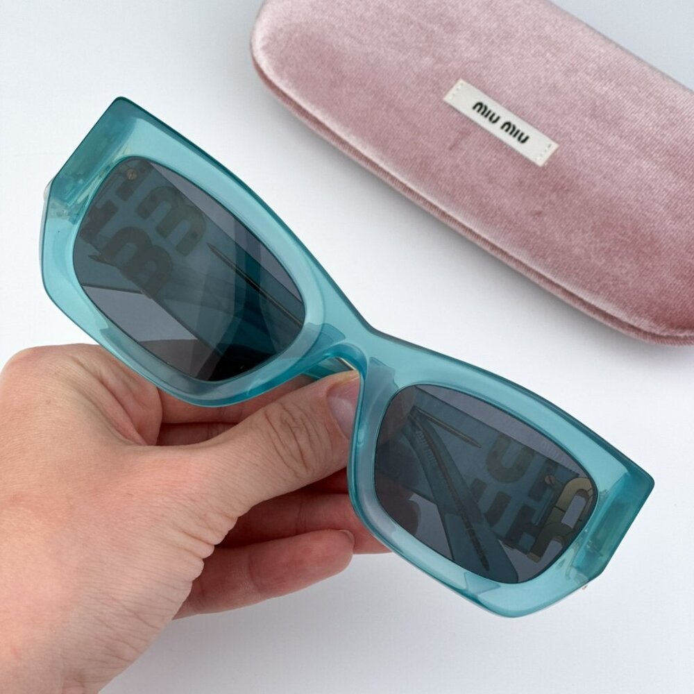 Miu Miu MU09WS 19L09T BRAND NEW Sunglasses Ivy Opal Dark Grey Rectangle Women